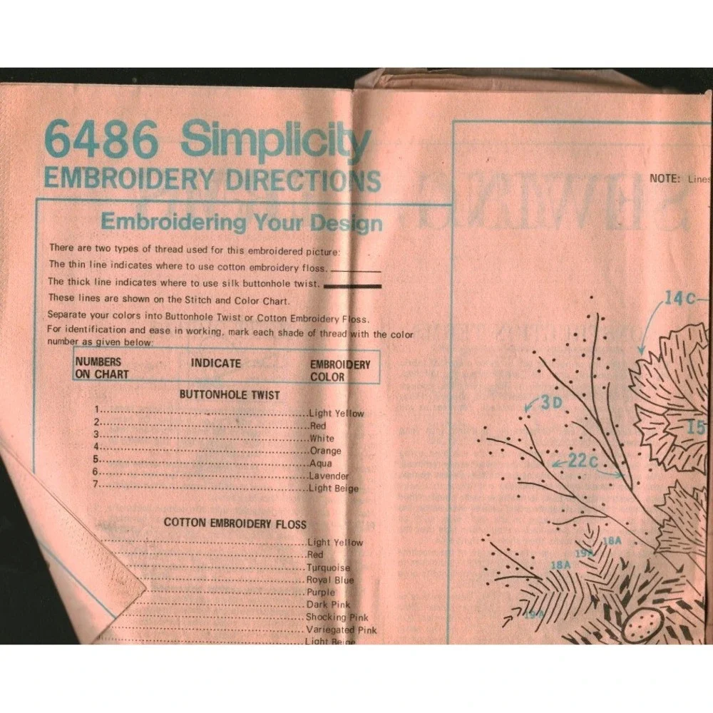 Vintage Simplicity 6486 Embroidery Directions Pattern Floral Design Chart